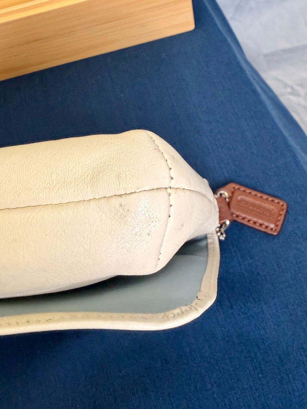 COACH Chalk Ivory Cream Brown Pleated Leather Baguette Demi Shoulder Bag - Picture 9 of 10